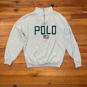 VTG Polo by Ralph Lauren Gray Sweatshirt Raised Felt Lettering USA Flag XL